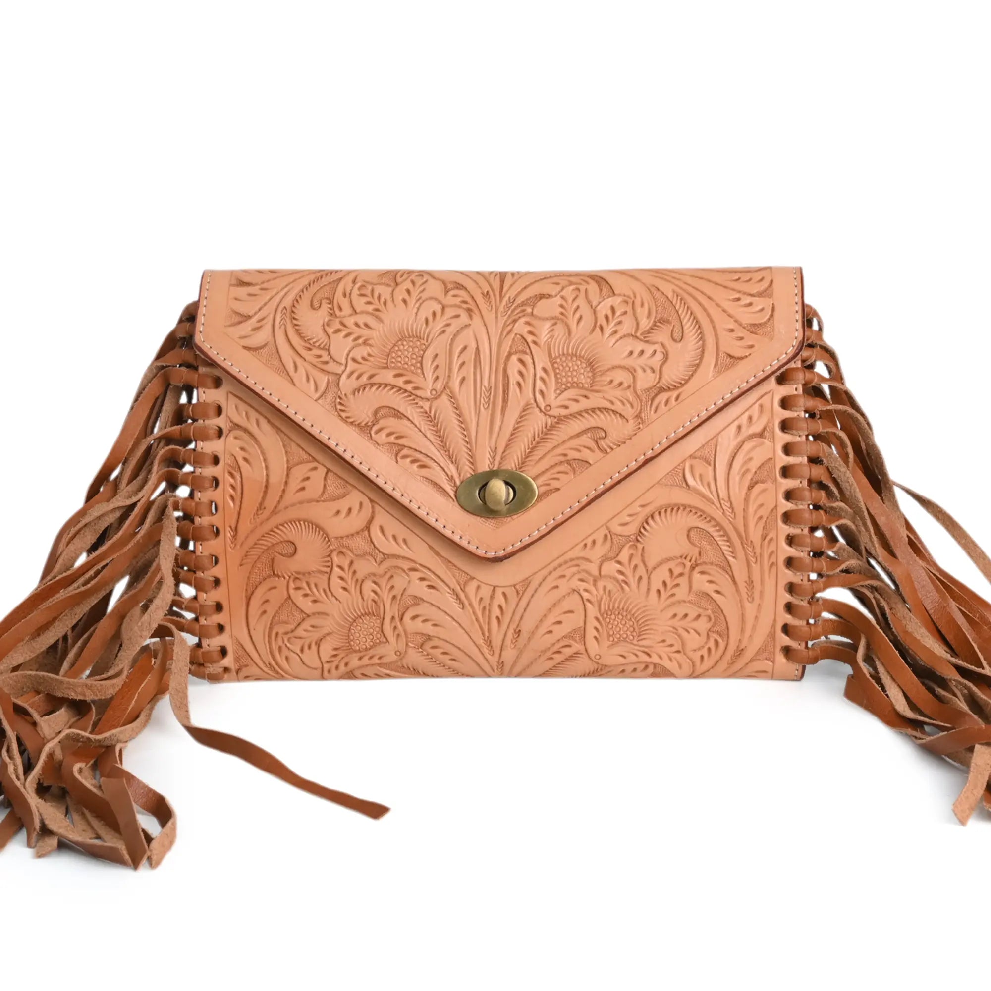 Western leather clutch Tooled Genuine Leather Crossbody Clutch Bag - abitoamerica